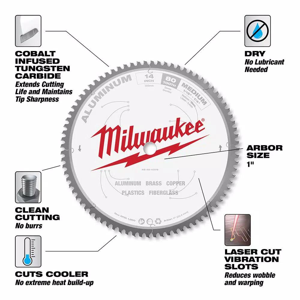 Milwaukee 14 in. 80T Carbide Tipped Aluminum and Metal Cutting Circular Saw Blade