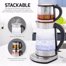 Ovente 1.7L Stainless Steel Glass Electric Kettle with ProntoFill Technology and 27-Oz Teapot Bundle thumbnail 2