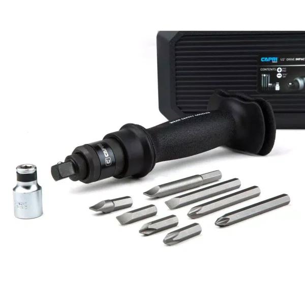 Capri Tools 10-Piece 1/2 in. Drive Impact Screwdriver Set with Hex Adapter and Bits