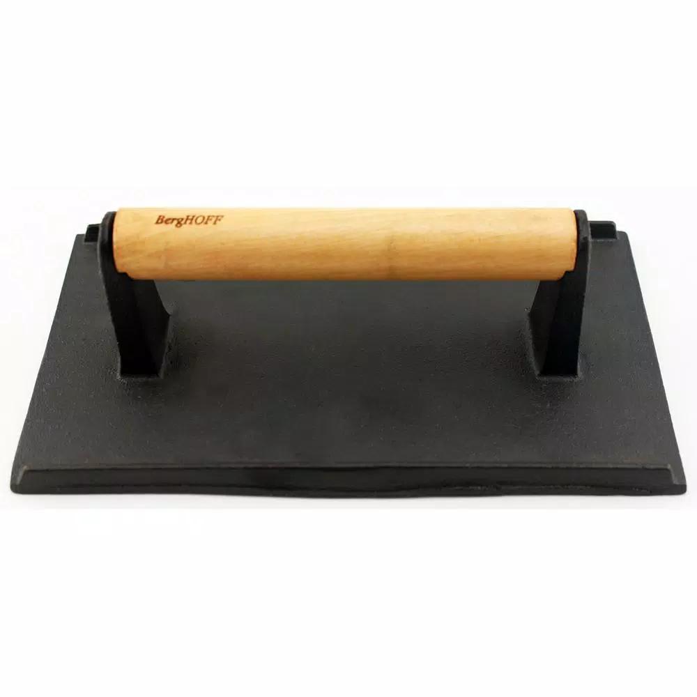BergHOFF Cast Iron Rectangular Bacon and Steak Press with Wooden Handle
