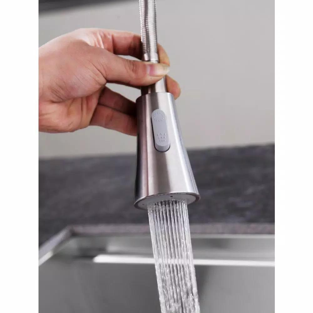 ANZZI Carriage Single Handle Kitchen Faucet, Brushed Nickel, Modern Deck Mount