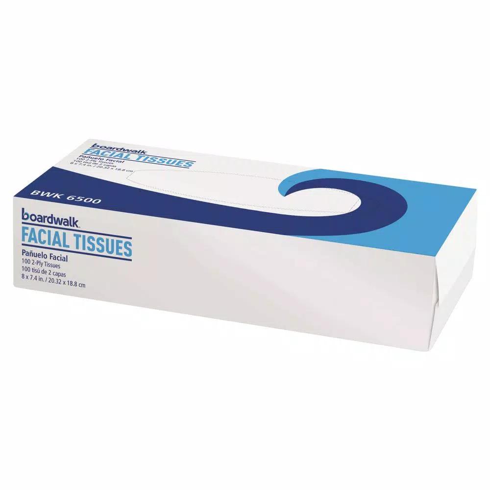 Boardwalk Office Packs Facial Tissue Flat Box, 2-Ply, 100 Sheets per Box, 30 Boxes per Carton