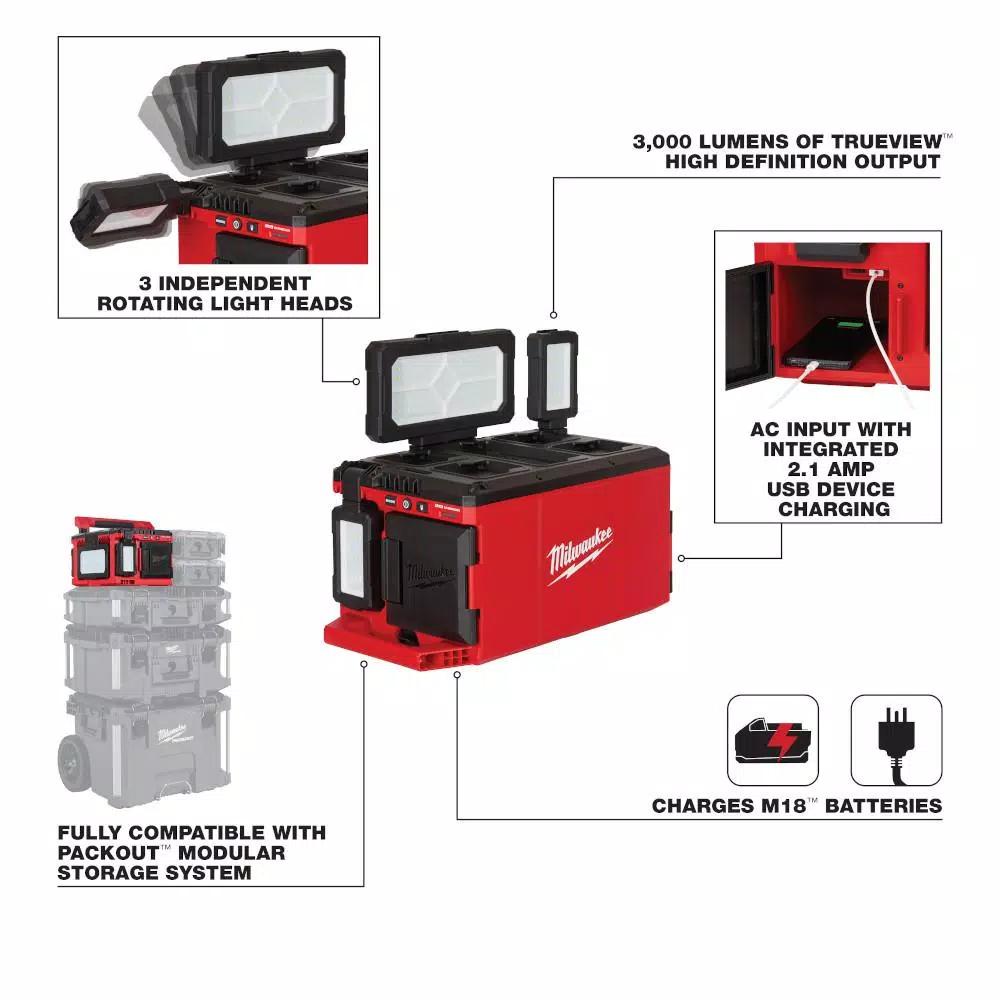 Milwaukee M18 PACKOUT 3000 Lumens LED Light with Built-In Charger
