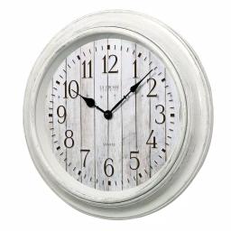 La Crosse Technology 14 in. Round White Distressed Barn Wood Style Wall Clock with Quartz Movement thumbnail 3