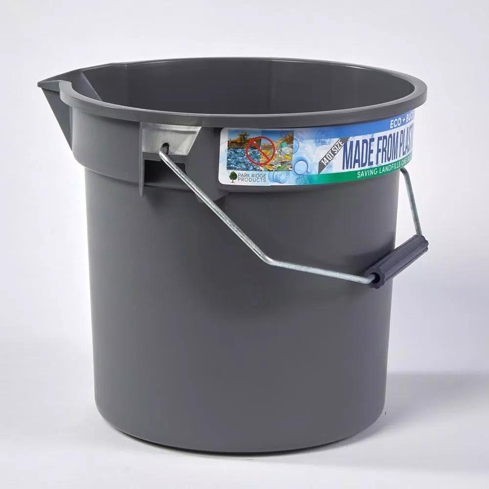 TAFCO PRODUCTS Tafco 3.5 Gal. Gray Round Utility ECO Bucket, 14 Qt. Heavy-Duty Commercial Grade, Made from 100% Recycled Water Bottles