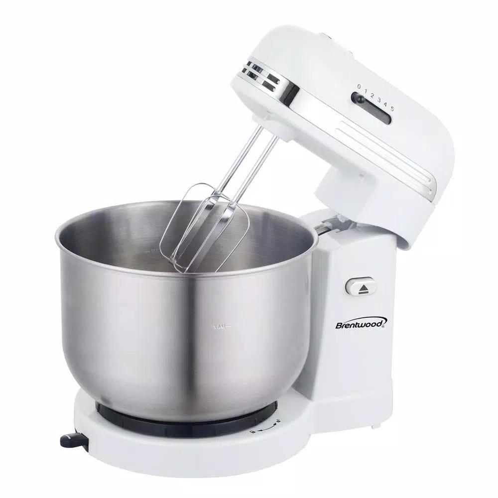 Brentwood Appliances Brentwood 5-Speed Stand Mixer with 3-Quart Stainless Steel Mixing Bowl, White