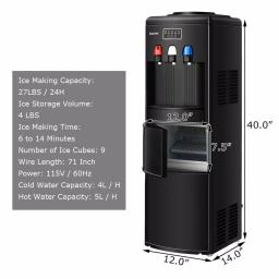Costway Top Loading Water Dispenser with Built-In Ice Maker, Hot & Cold Tri-Temp Water Cooler, Black thumbnail 2