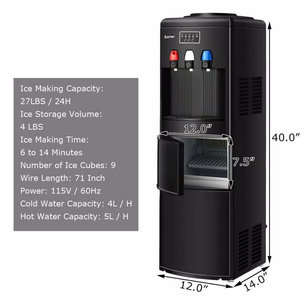 Costway Top Loading Water Dispenser with Built-In Ice Maker, Hot & Cold Tri-Temp Water Cooler, Black
