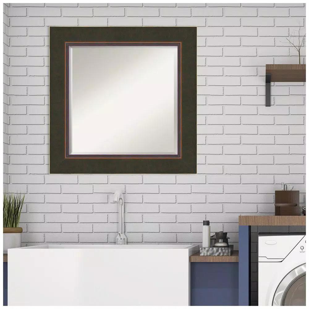 Amanti Art Milano 26 in. Square Beveled Edge Bathroom Vanity Mirror, Bronze Wood Frame