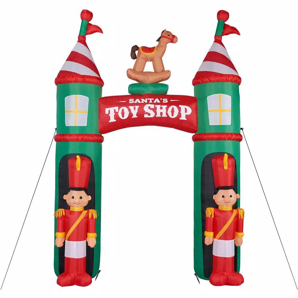 Fraser Hill Farm 10 ft. Santa's Toy Shop Archway Inflatable with White Lights