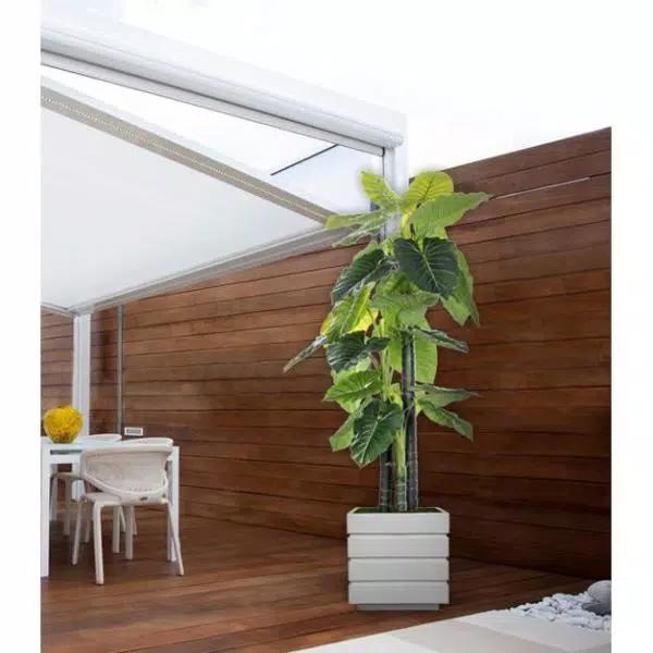 Vintage Home 84 in. Artificial Elephant Ear Plant with White Fiberstone Planter