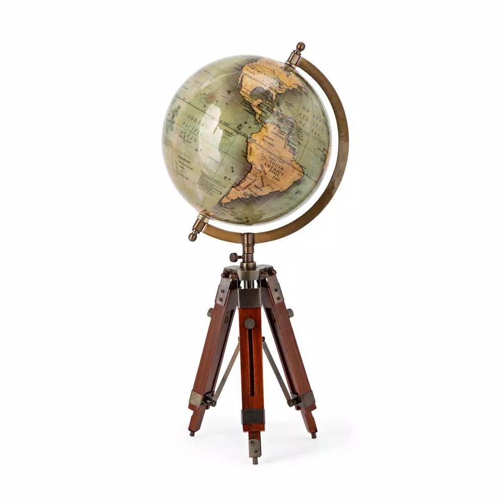 IMAX Worldwide Home PGA Tour Clubhouse 19.25 in. Globe on Mango Wood Tripod Stand
