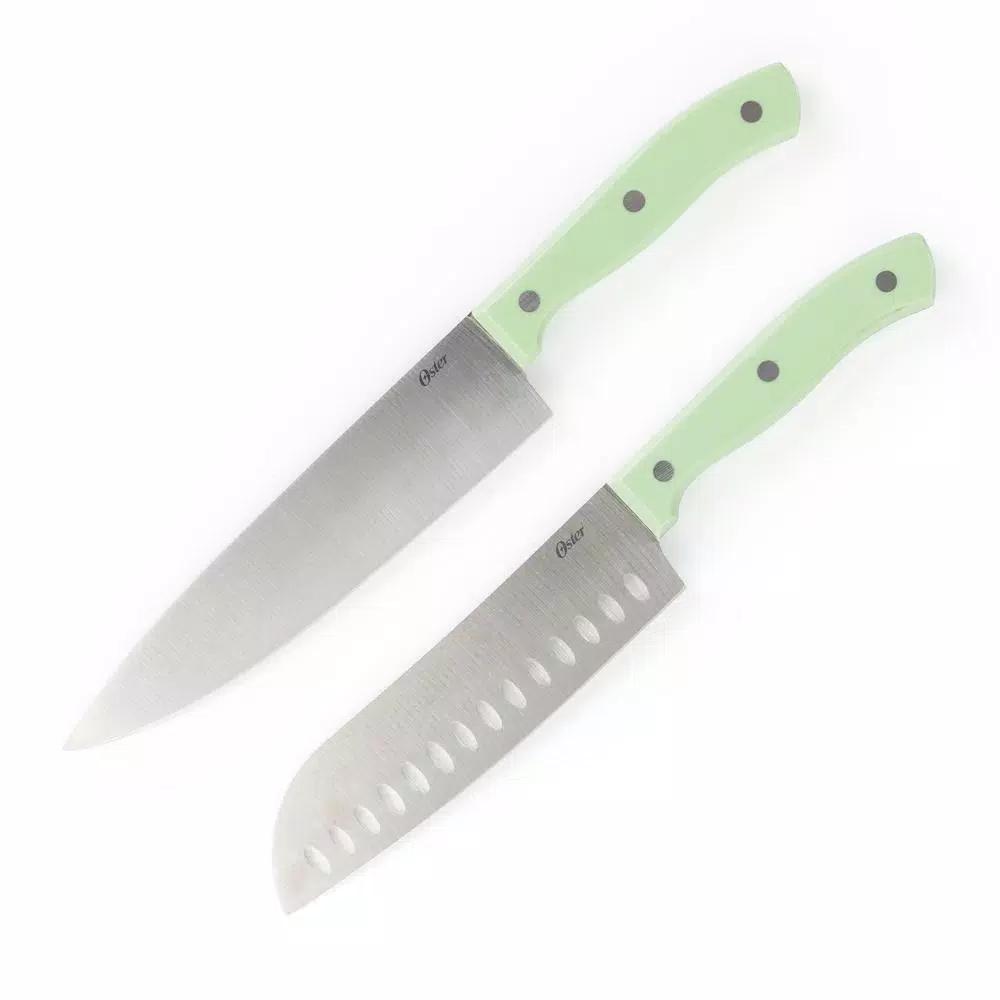 Oster Evansville 14-Piece Stainless Steel Knife Set with Hardwood Block in Turquoise