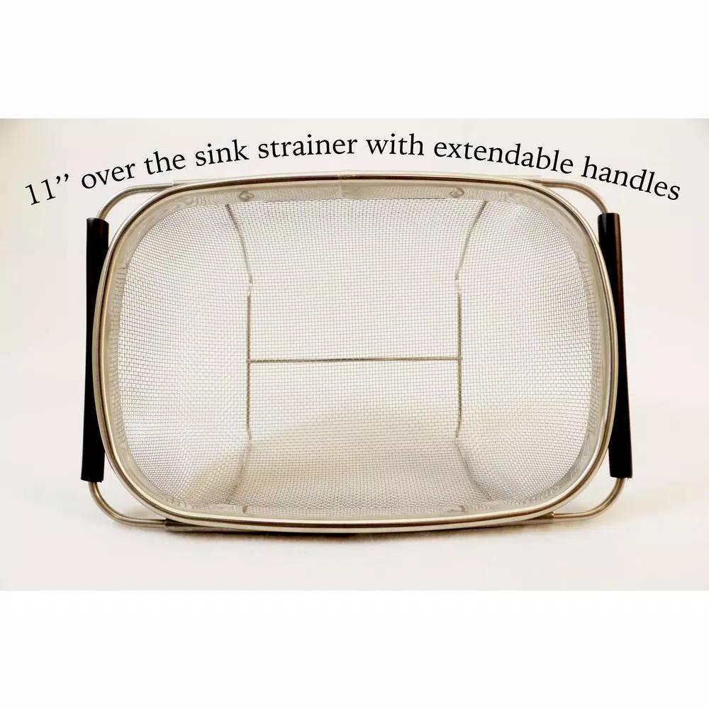 ExcelSteel 11 in. Stainless Steel Over the Sink Mesh Strainer with Extendable Non-Slip Rubber Handles