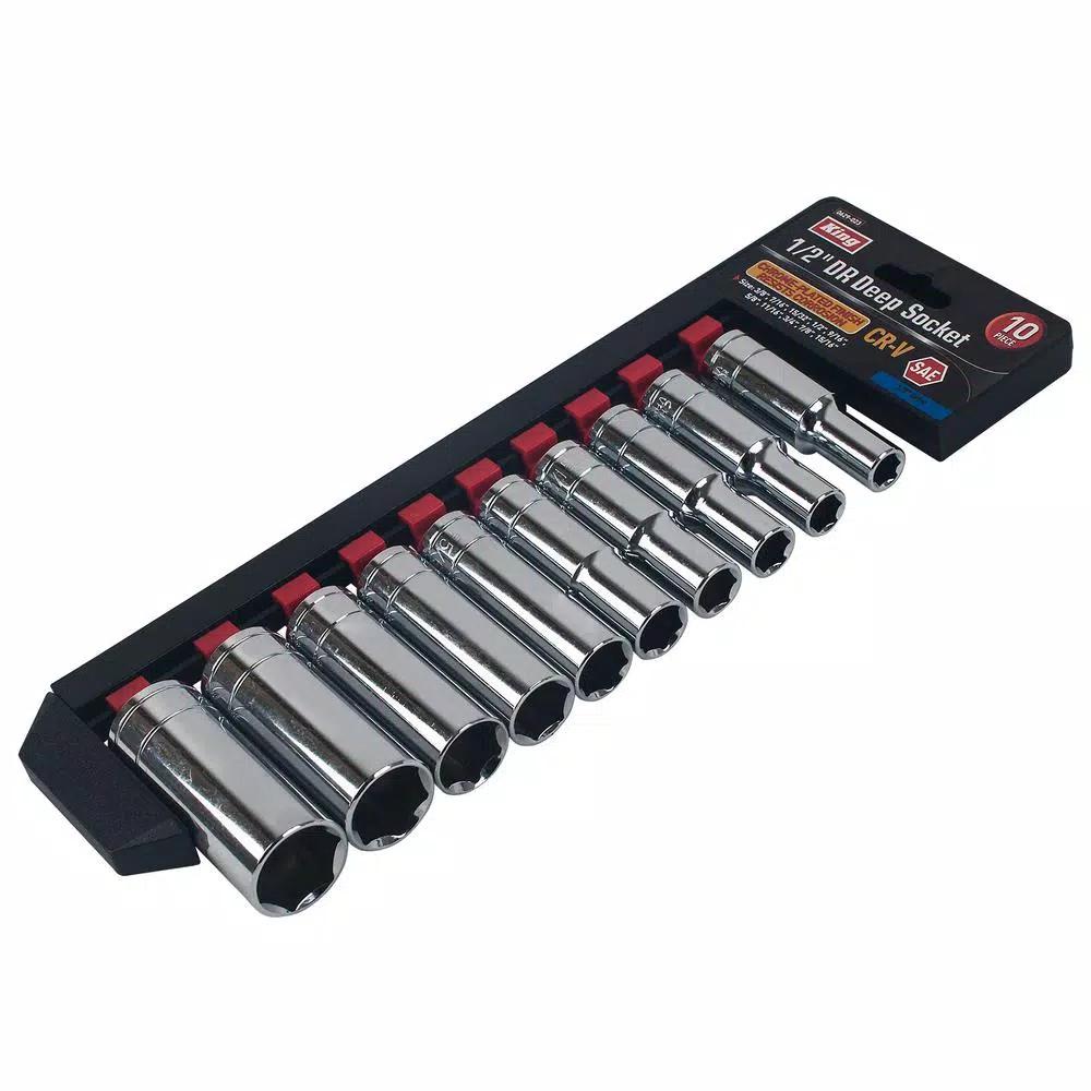 KING 10-Piece 1/2 in. Drive Standard Deep Socket Set