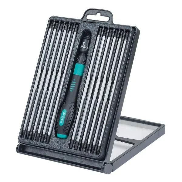 Pro'sKit 24-in-1 Precision Ratcheted Screwdriver Set with 12 Double End Hex Bits