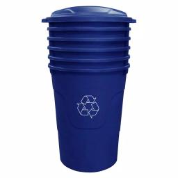 HDX Otto 32 Gal. Blue Round Plastic Recycling Bin with Lid and Recycling Logo thumbnail 2