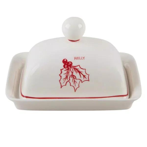 Molly Hatch Holly Butter Dish, 6.75 in. Stoneware Ceramic Serving Set