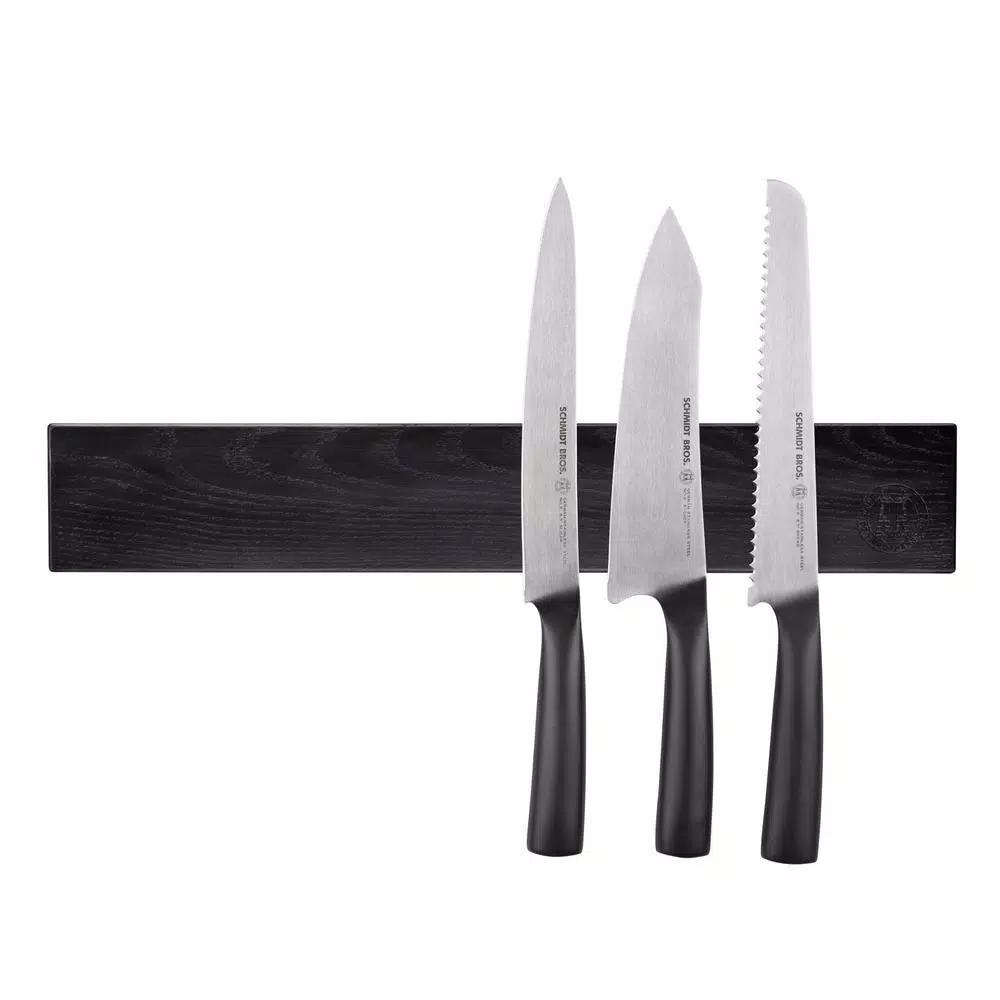 SCHMIDT BROS. 18 in. Ebony Stained Red Oak Magnetic Knife Bar - Black Cutlery Wall Mount