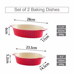 MALACASA Red Oval Porcelain Bakeware Set, 2-Piece Ceramic Baking Dish Pans (9.5 in. and 11.25 in.) thumbnail 2