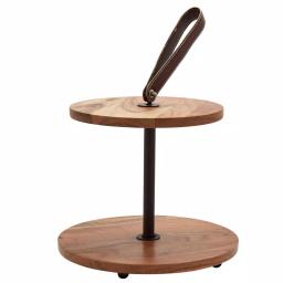 Mason Craft & More Acacia Wood 2-Tier Serving Tray with Faux Leather Handles thumbnail 2