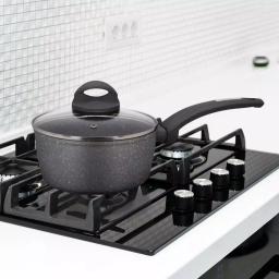 AMERCOOK Lava Stone 7 qt. Aluminum Nonstick Saucepan with Glass Lid, Gray thumbnail 2
