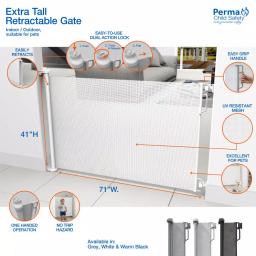 Perma Child Safety Extra Tall & Extra Wide Outdoor Retractable Gate, 41 in. H x 71 in. W, White thumbnail 2