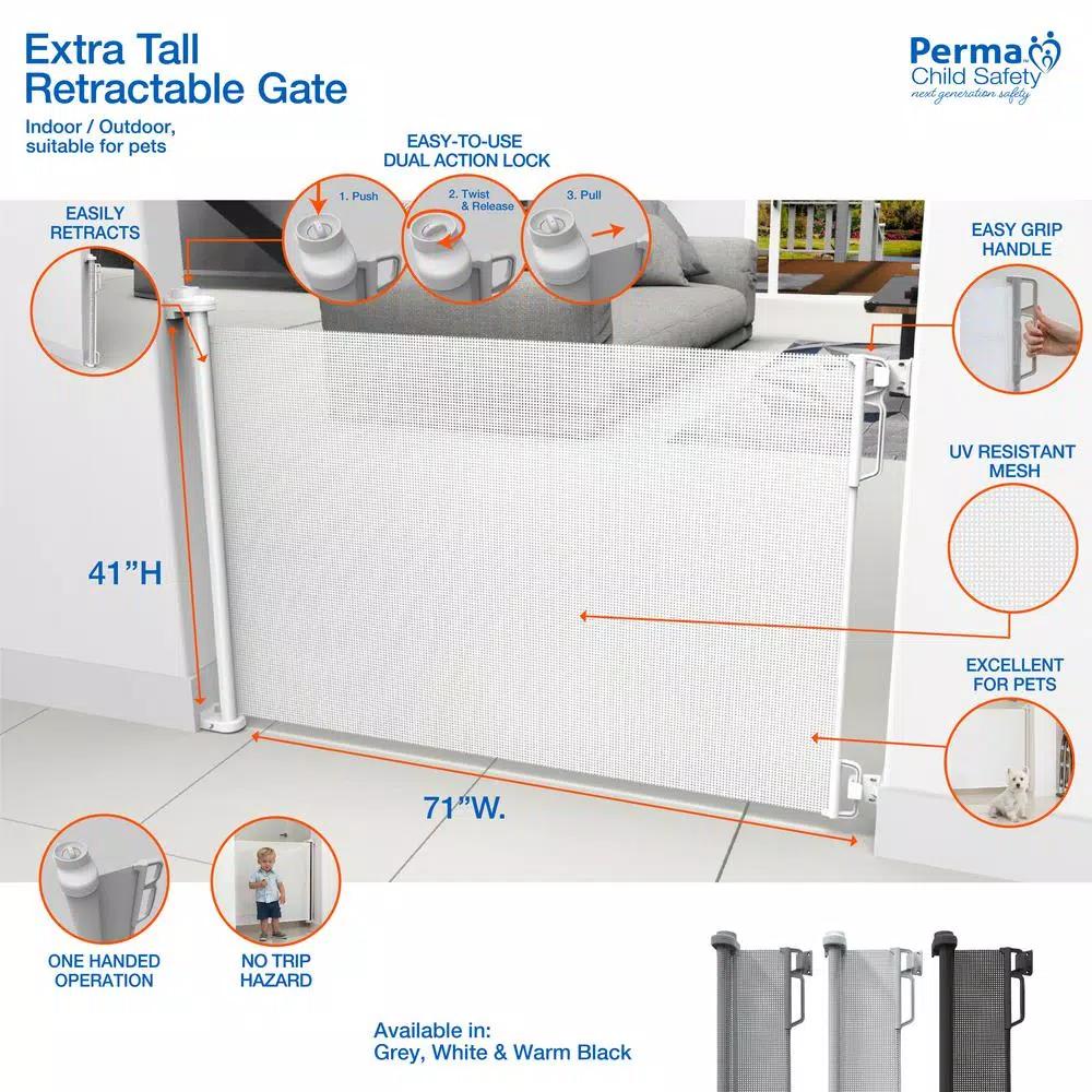 Perma Child Safety Extra Tall & Extra Wide Outdoor Retractable Gate, 41 in. H x 71 in. W, White