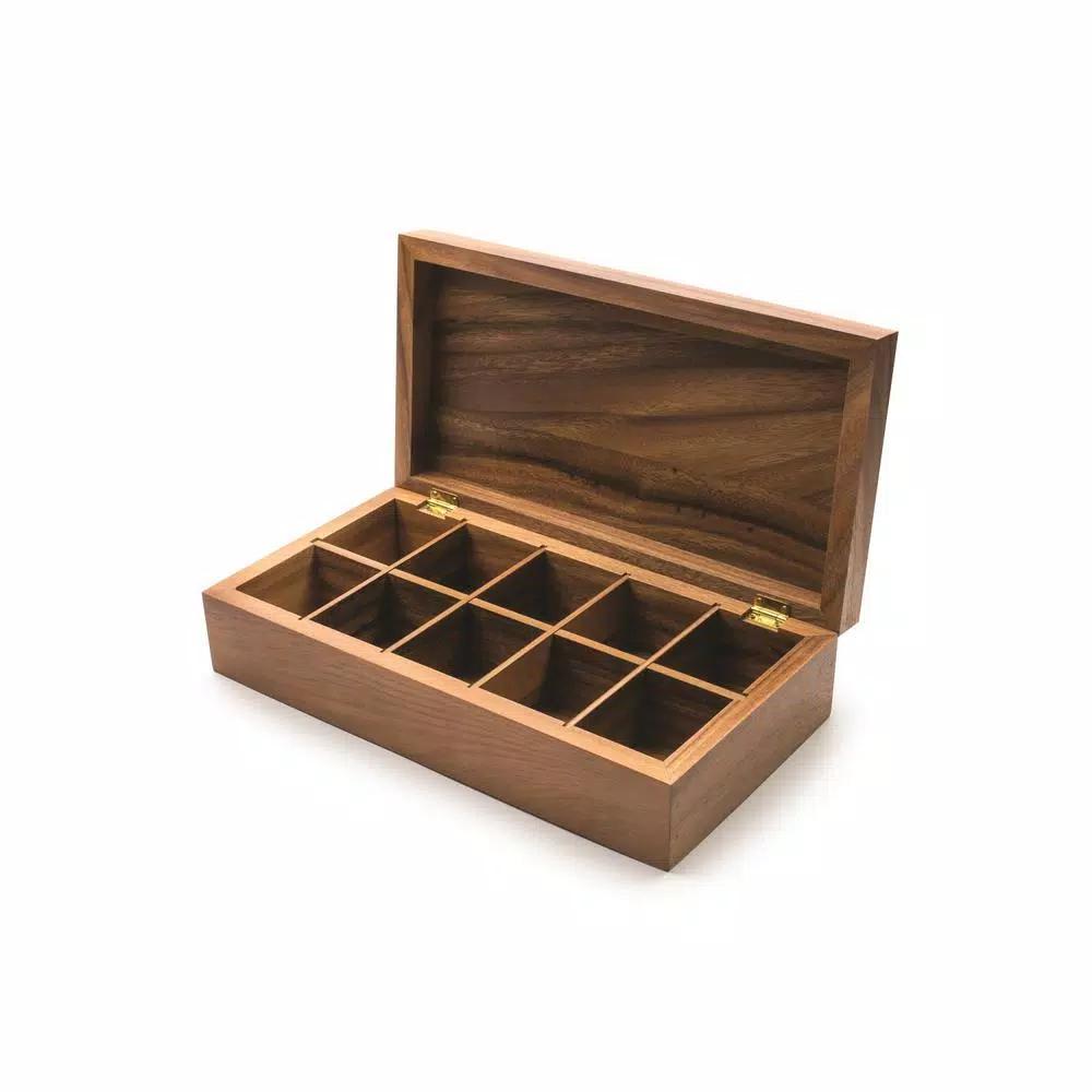 Ironwood Gourmet Acacia Wood Rectangular Tea Box with 10 Compartments