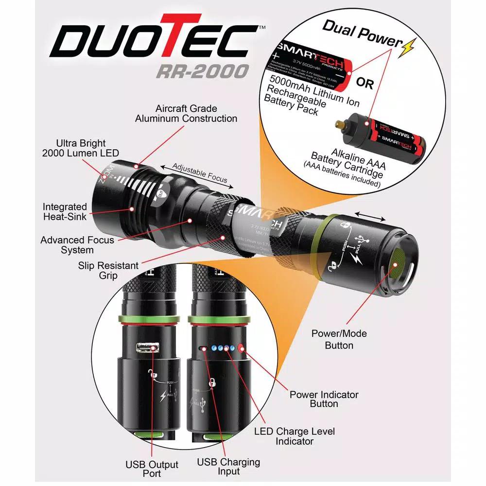 Smartech Products Duotec RR-2000 2000 Lumen LED Flashlight and 5000 mAh Power Bank Multi-Tool