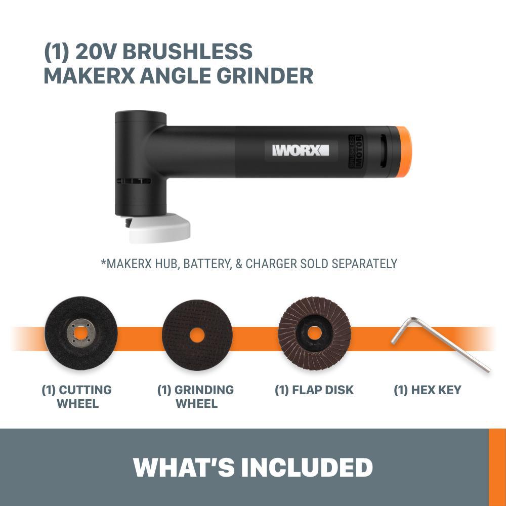 Worx MAKERX 20V Brushless Angle Grinder Rotary Tool Attachment with 4 Accessories (Tool-Only)