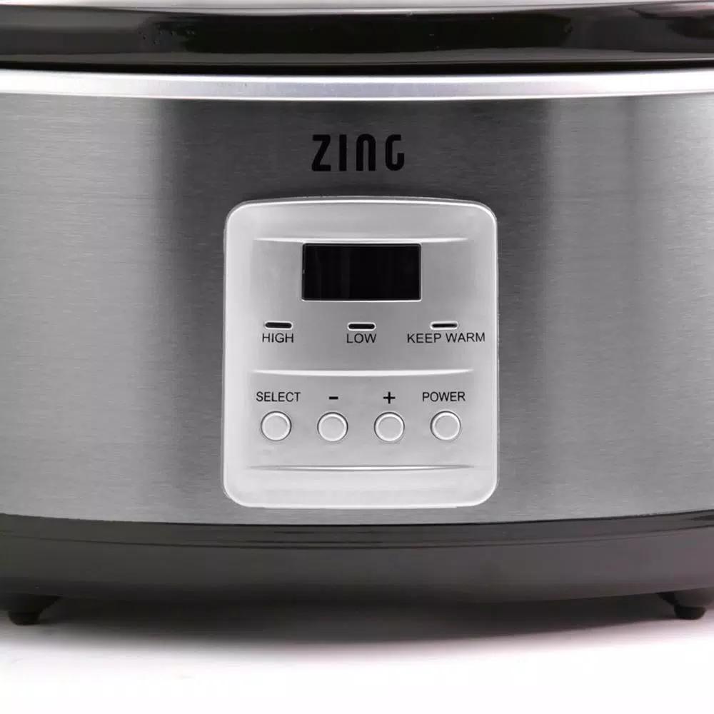 Zing 7 Qt. Oval Programmable Slow Cooker with Glass Lid, Dark Stainless Steel