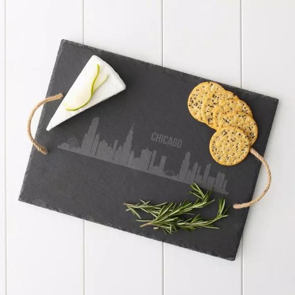 Cathy's Concepts Chicago Skyline Black Slate Serving Tray with Hemp Handles