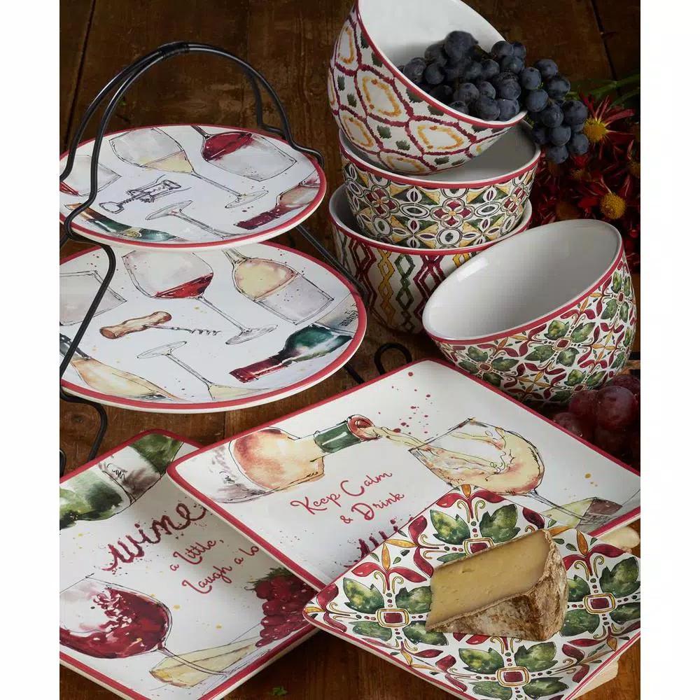 Certified International Napa 9 in. 2-Tier Multicolored Ceramic Wine Themed Serving Tray