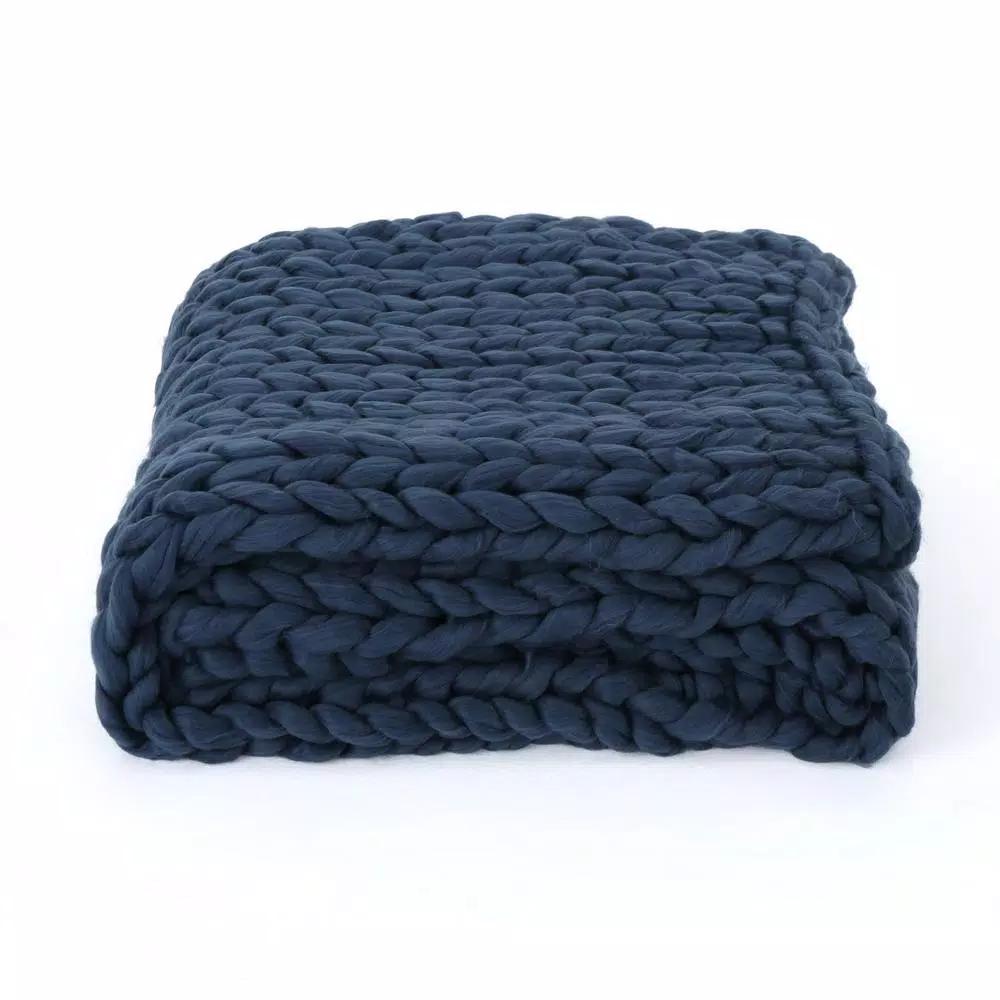 Noble House Marnie Blue Acrylic Throw Blanket - Modern Solid Pattern
