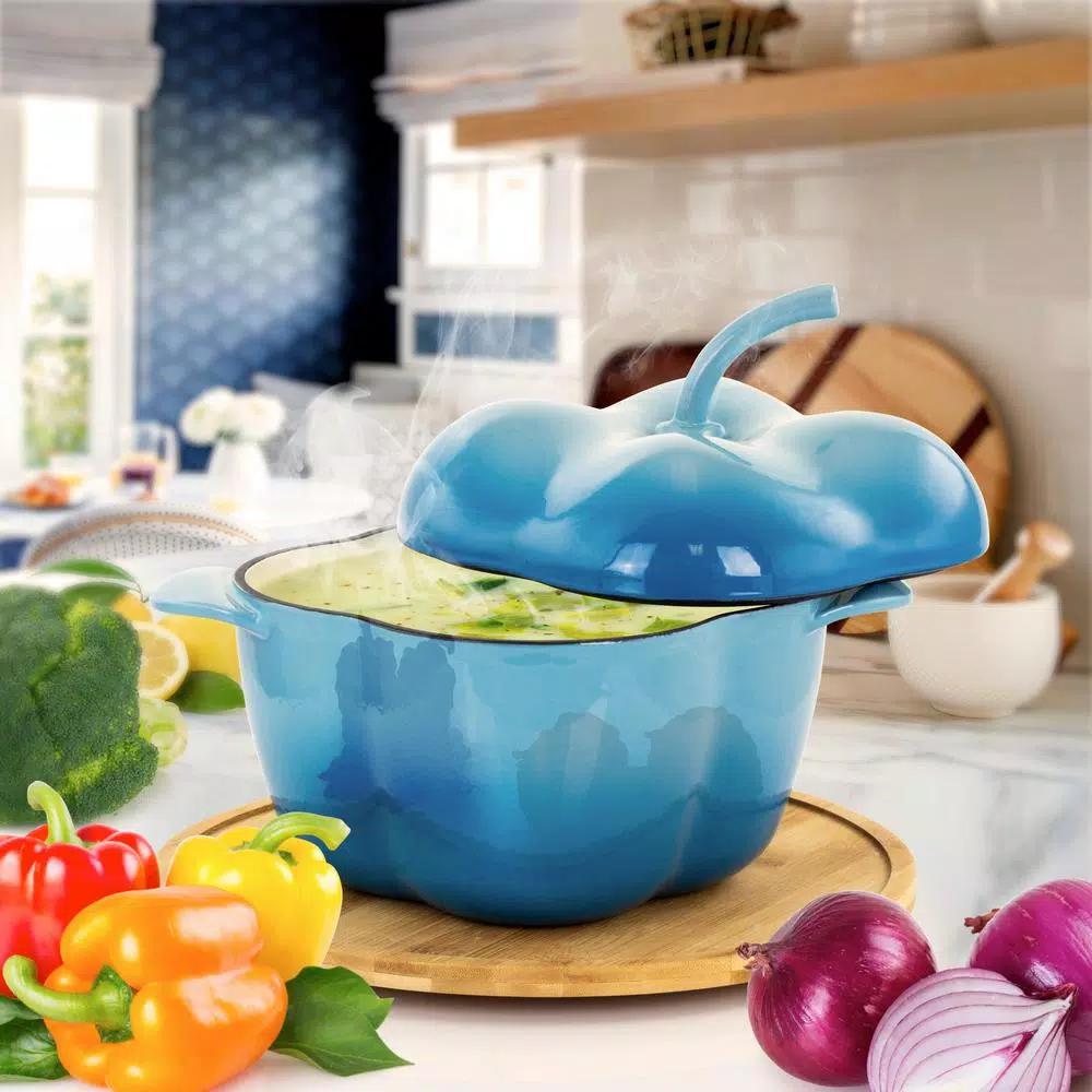 MegaChef 3 Qt. Pepper Shaped Enameled Cast Iron Casserole Dish, Blue