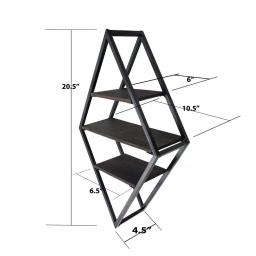 Admired By Nature 3-Tier Metal Diamond Shaped Wall Mounted Display Shelf, Matte Black thumbnail 2