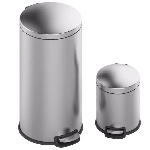Innovaze Stainless Steel Round Step-on Trash Can Set, 8 Gal/30L and 1.3 Gal/5L, Fingerprint Resistant