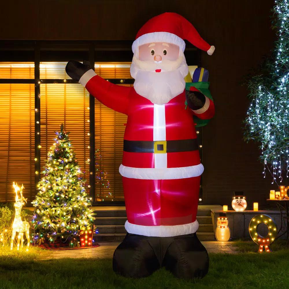Glitzhome 12 ft. Lighted Inflatable Santa Claus Christmas Yard Decoration, Extra Large
