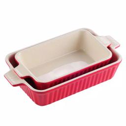 MALACASA 2-Piece Red Porcelain Rectangle Bakeware Set, 12 in. and 13 in. Ceramic Baking Dishes thumbnail 1
