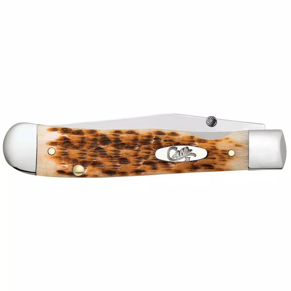 W.R. Case and Sons Cutlery Co. Case Kickstart Trapperlock Assisted Opening Pocket Knife - Amber Bone Peach Seed Jig