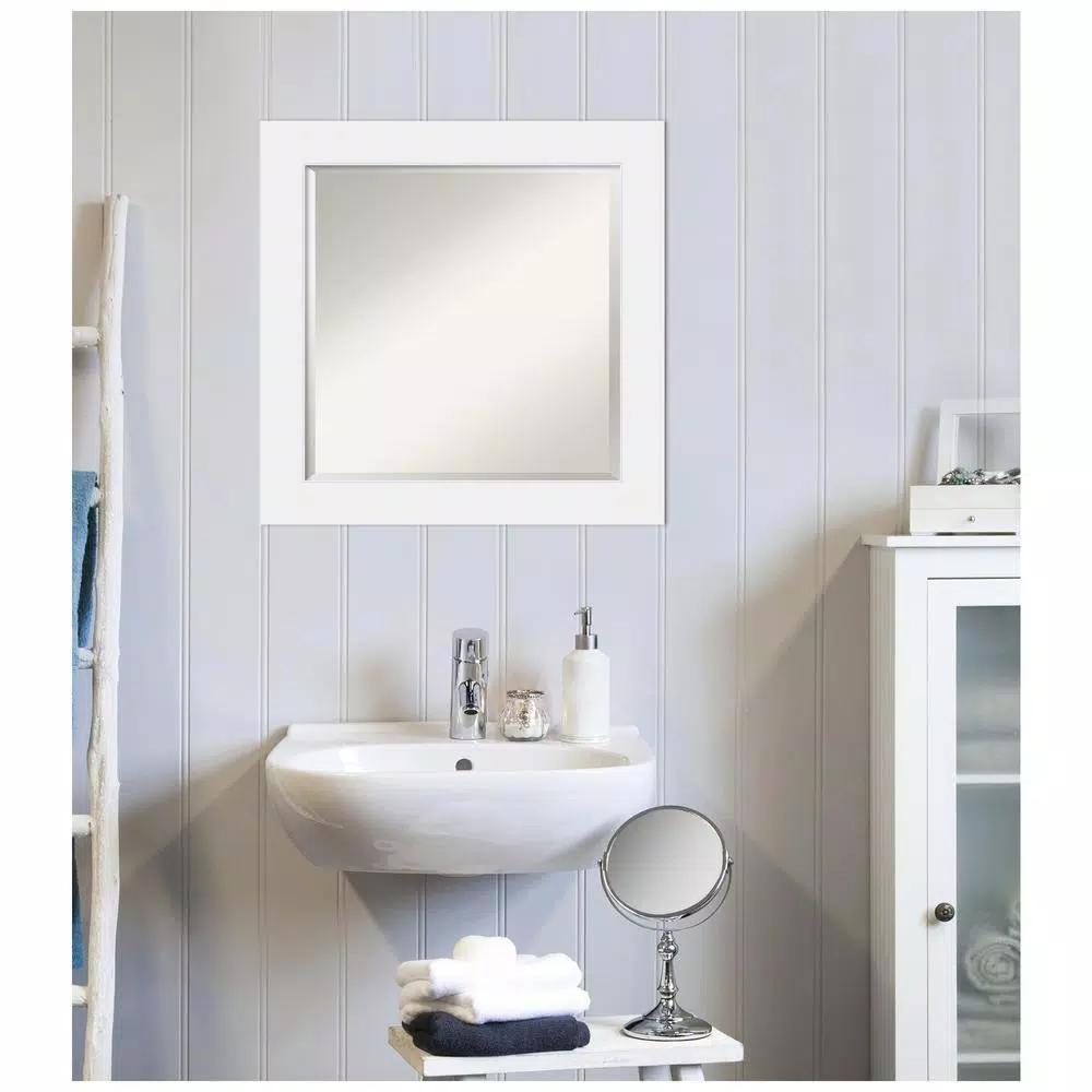 Amanti Art Corvino 25 in. Square White Matte Wood Framed Beveled Edge Bathroom Vanity Mirror
