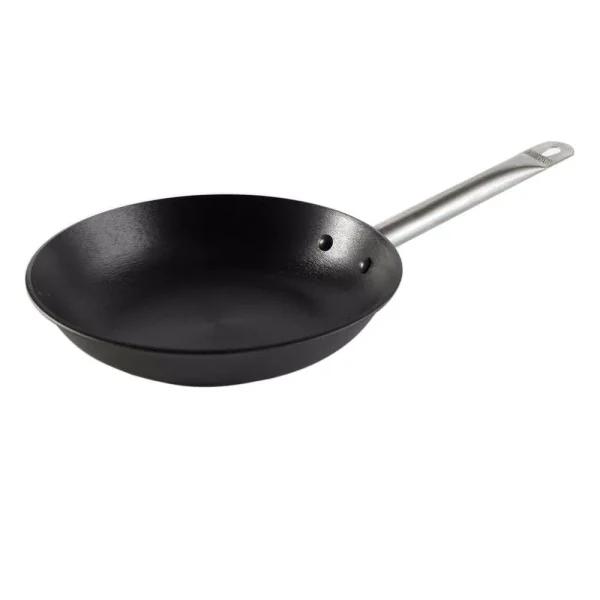 IMUSA 11 in. Light Cast Iron Frying Pan with Stainless Steel Handle, Preseasoned Black