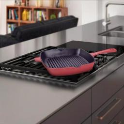 AMERCOOK LA PLURIEL 10 in. Enameled Cast Iron Nonstick Grill Pan, Red thumbnail 3