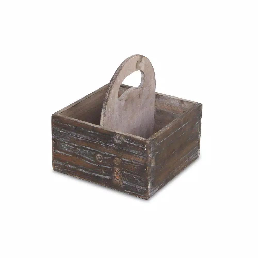 Cheungs Brown Wooden Square Caddy Decorative Tray with Raised Handle