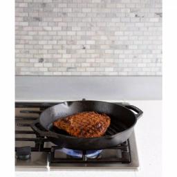 Lodge 12 in. Cast Iron Grill Pan with Dual Handles, Black thumbnail 6