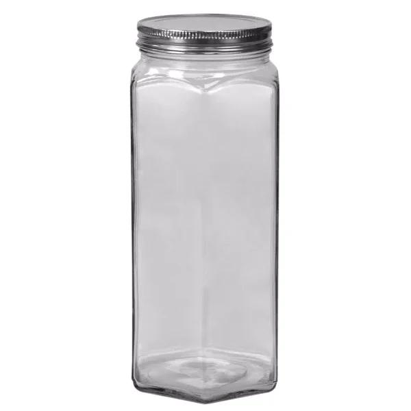 Unbranded 61 oz. Large Hexagon Glass Canister with Brushed Stainless Steel Twist-On Lid