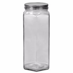 Unbranded 61 oz. Large Hexagon Glass Canister with Brushed Stainless Steel Twist-On Lid thumbnail 1