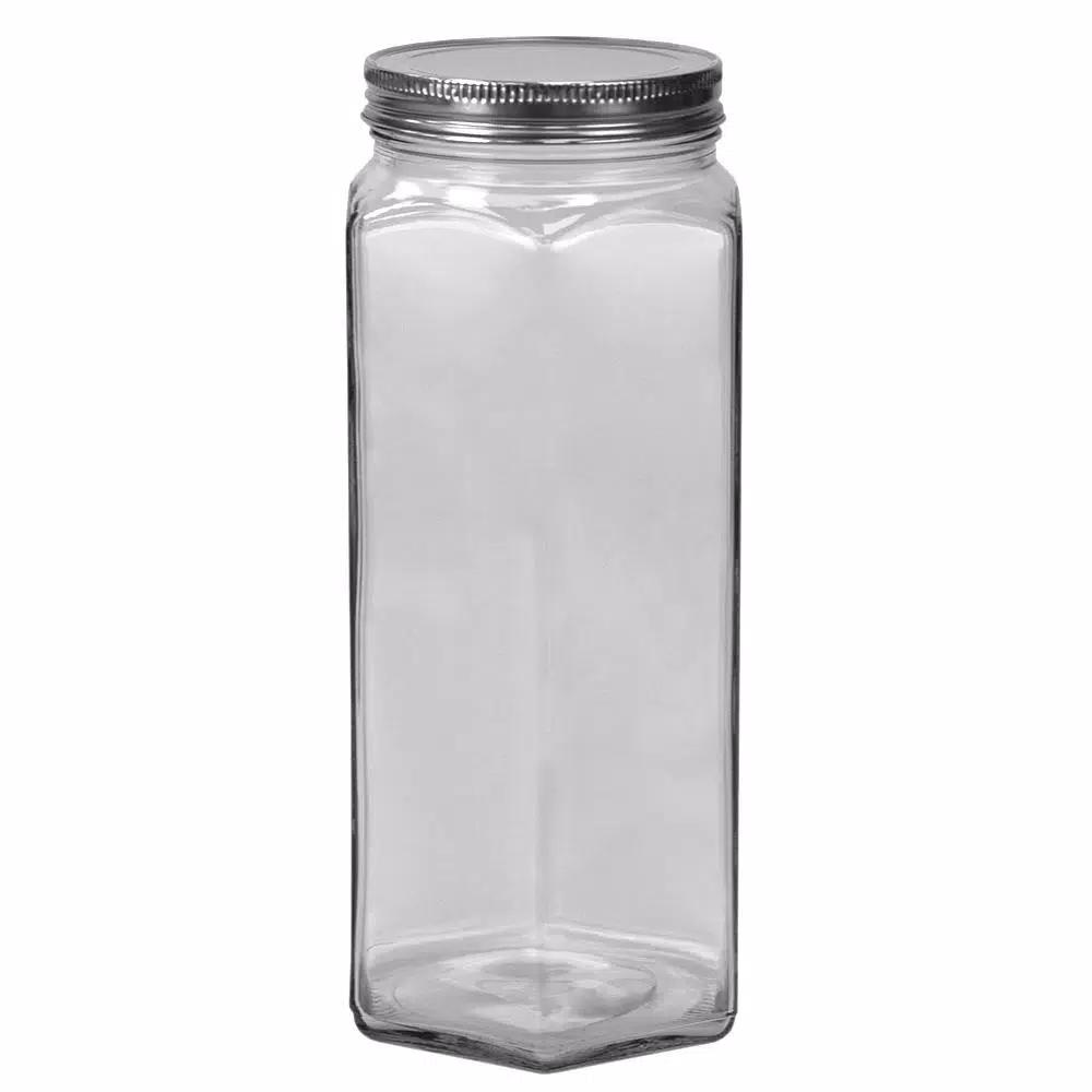 Unbranded 61 oz. Large Hexagon Glass Canister with Brushed Stainless Steel Twist-On Lid