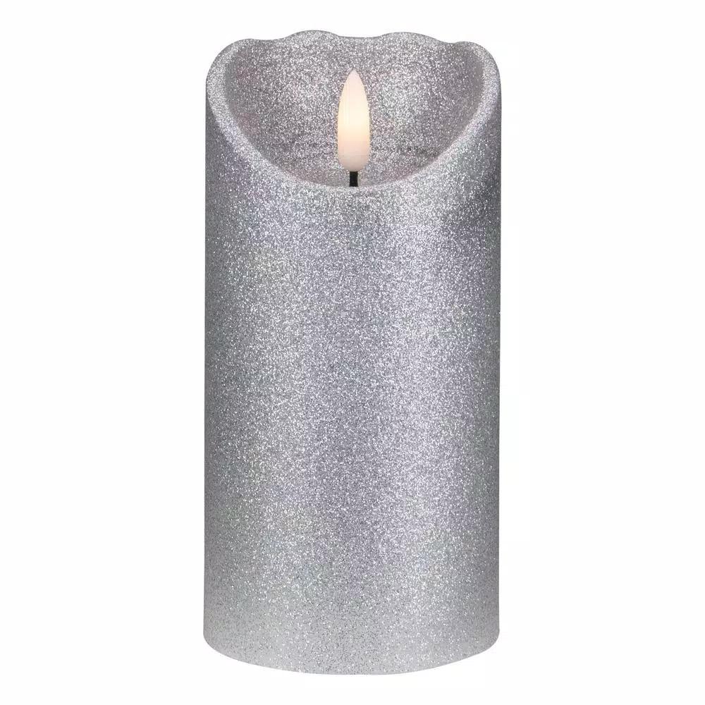 Northlight 6 in. Silver Glitter Flameless Battery Operated Christmas Decor Candle